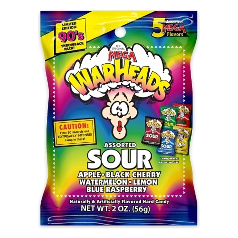 Warheads Extreme Sour Hard Candy Peg Bag, 2 Ounce — 12 Per Case