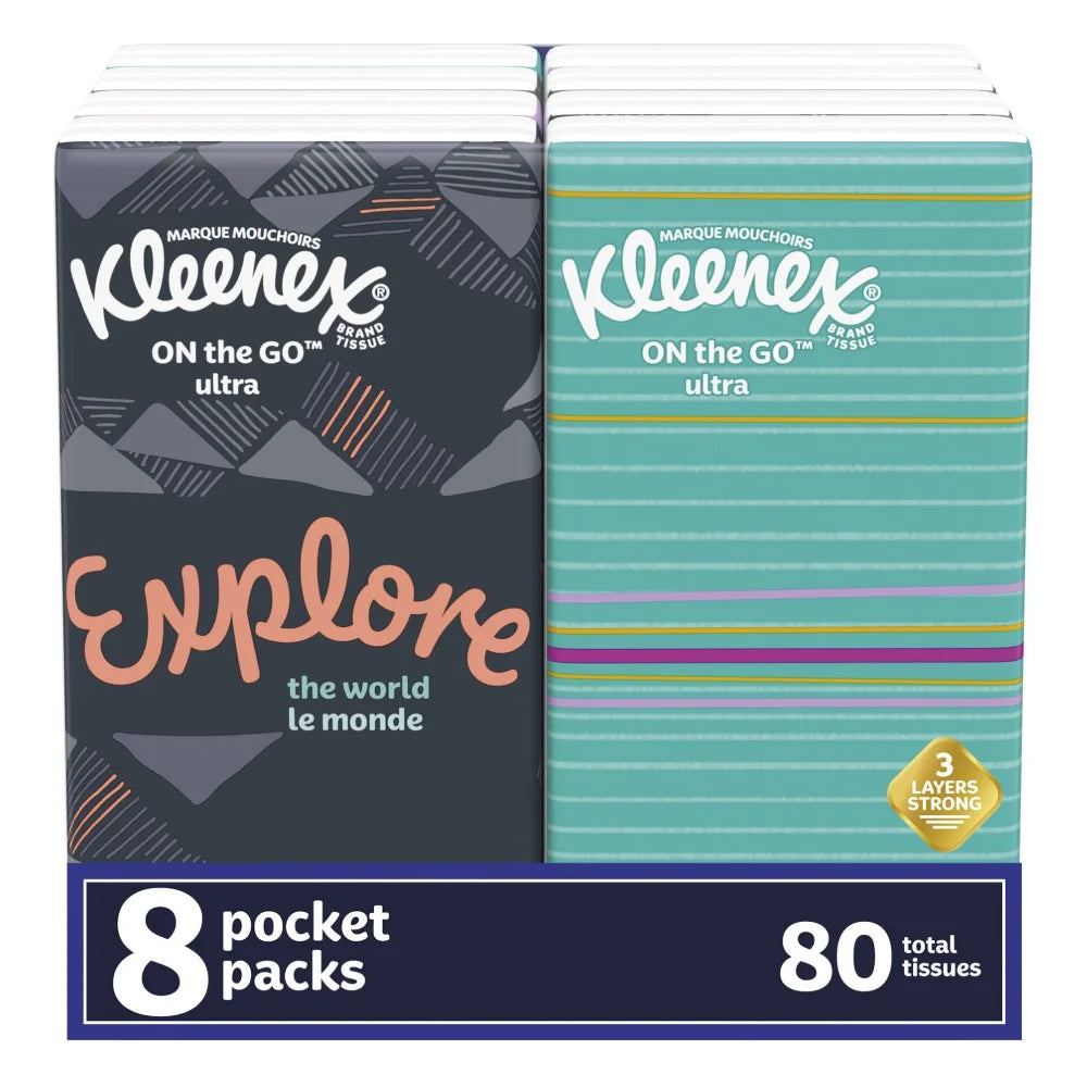Kleenex Facial Tissues To Go Pocket Pack, 80 Count — 12 Per Case
