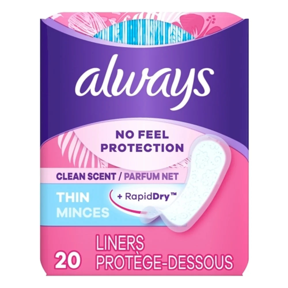Always Regular Thin Pantiliner Scented, 20 Count — 24 Per Case