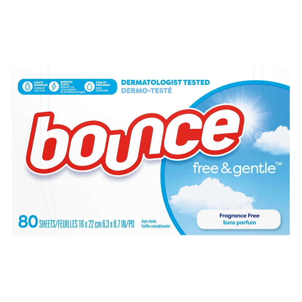 Bounce Dryer Sheet Free & Sensitive, 80 Count — 9 Per Case