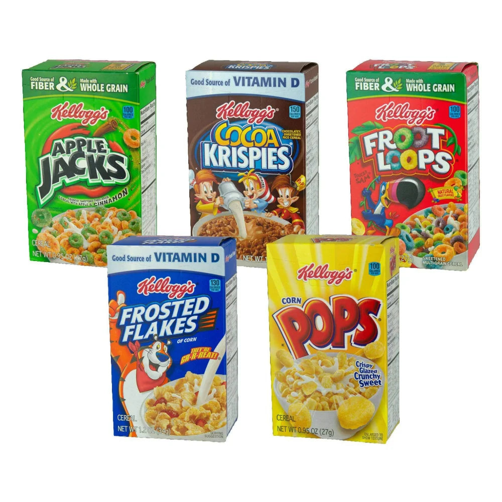 Kellogg's Fun Pack 8 Apple Jacks; 8 Cocoa Krispies; 8 Corn Pops; 8 Froot Loops; 8 Frosted Flakes Cereal, 96 Count — 1 Per Case