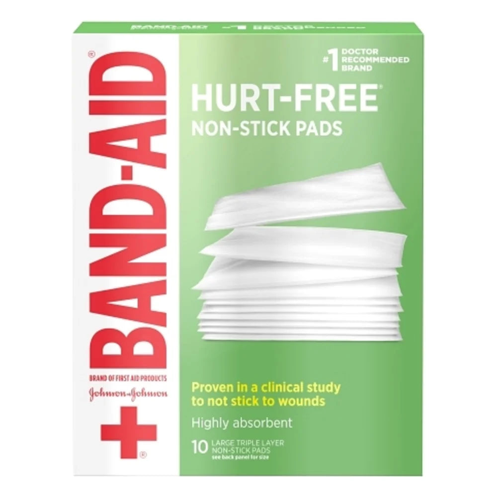 Band-Aid Hurt-Free Non-Stick High Absorbent Triple Layer Pad Large Antiseptic Spray, 10 Count — 24 Per Case