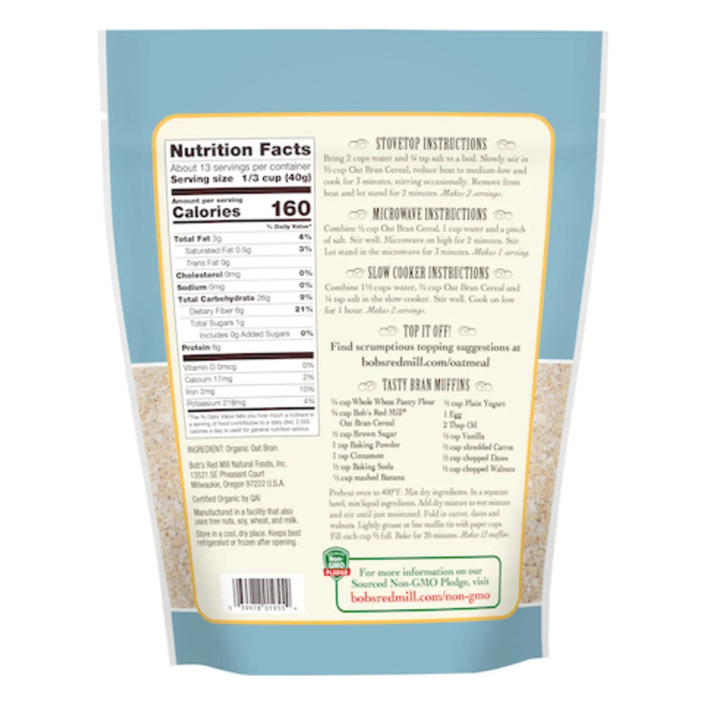Bob's Red Mill Organic Oat Bran, 18 Ounce — 4 Per Case