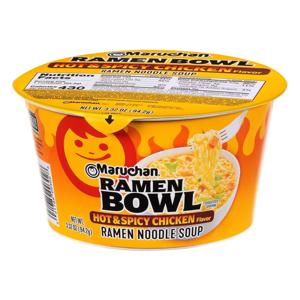 Maruchan Hot & Spicy Chicken Flavor Ramen Noodle Soup, 3.32 Ounce — 6 Per Case
