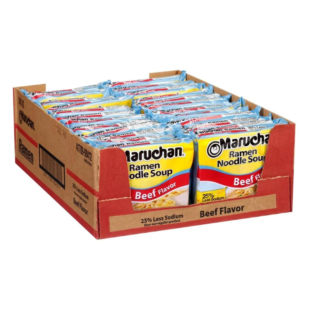 Maruchan 25% Less Sodium No Artificial Flavor Beef Flavored Ramen Noodle Soup, 3 Ounce — 24 Per Case