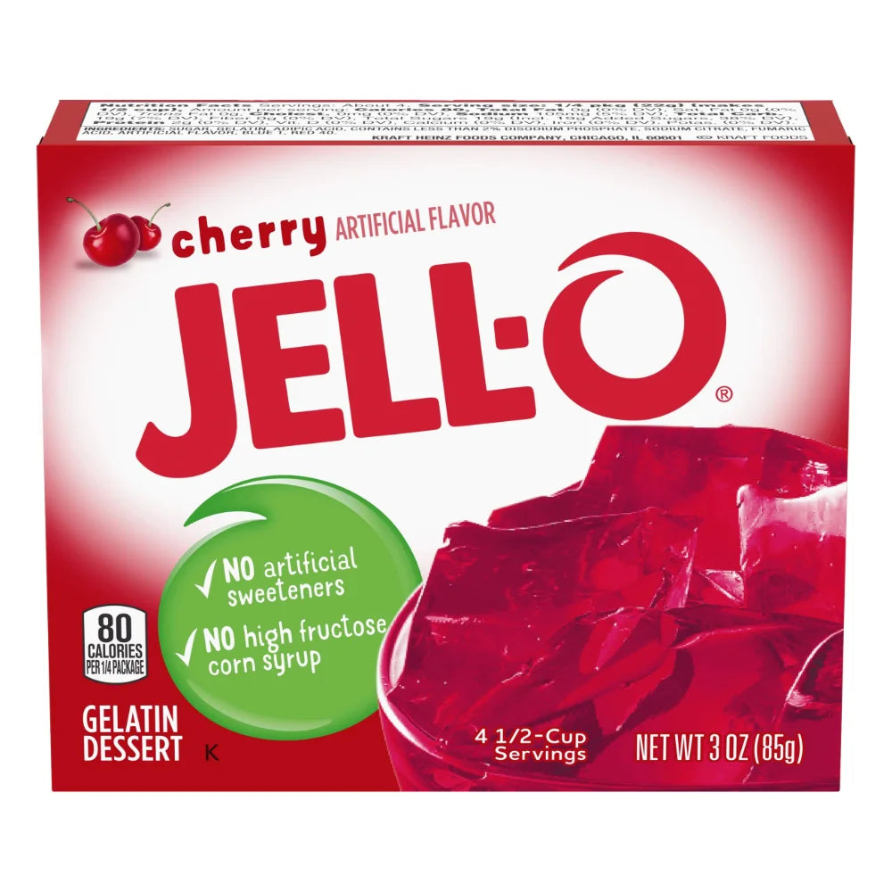 Jell-O Cherry Flavored Gelatin Mix, 85 Gram — 24 Per Case