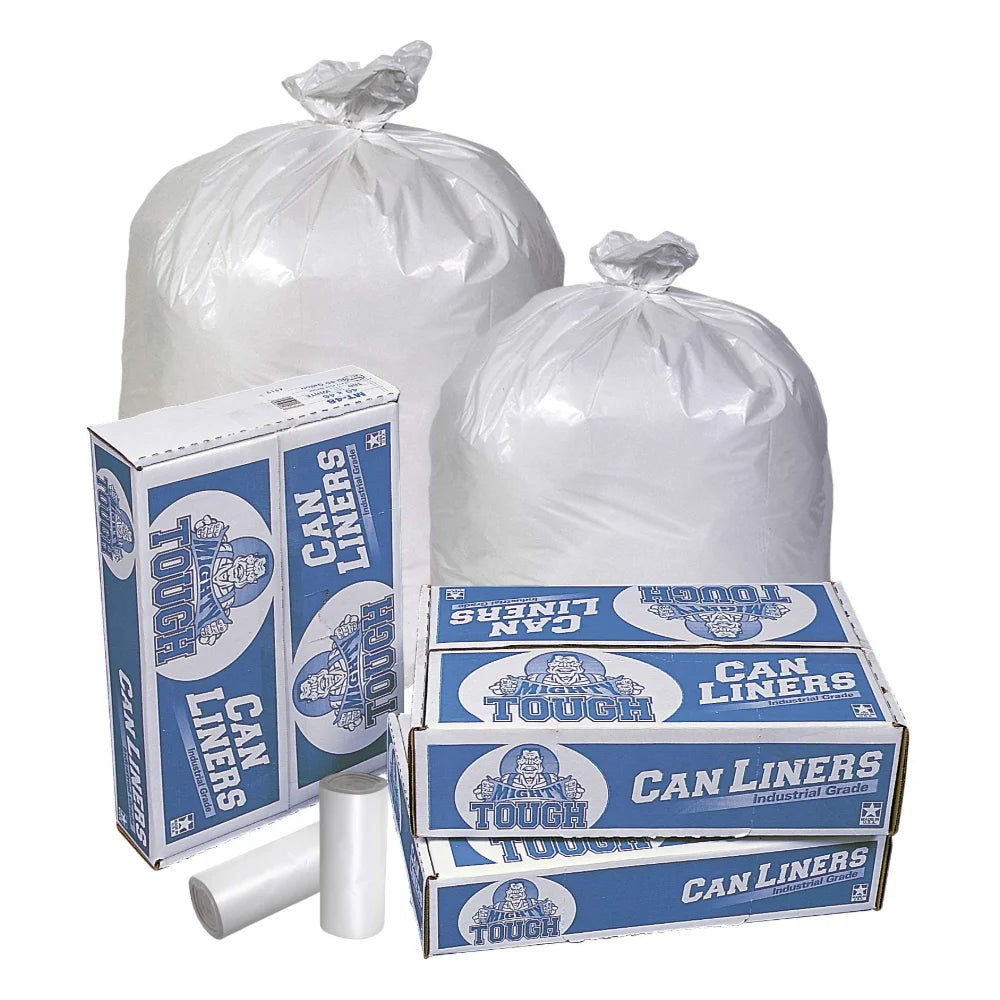 Pitt Plastics Mighty Tough 33 Inch X 39 Inch .95 Mil Extra Heavy White Star Perforated Roll Can Liner, 33 Gallon — 10 Per Case