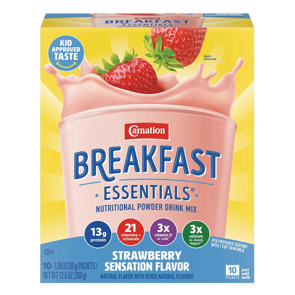Carnation Breakfast Essentials Strawberry Drink Mix, 12.6 Ounce — 6 Per Case