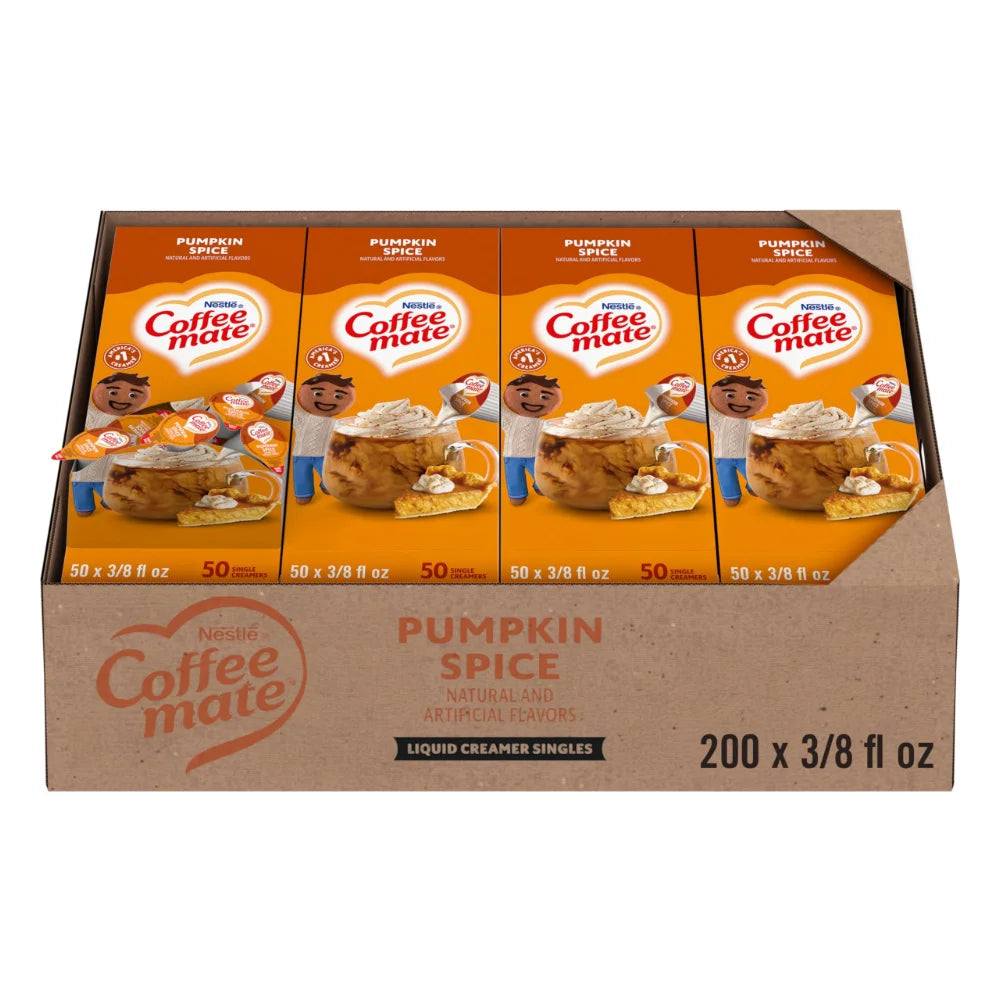 Coffee Mate Pumpkin Spice Liquid Coffee Creamer Singles, 18.7 Fluid Ounce — 4 Per Case