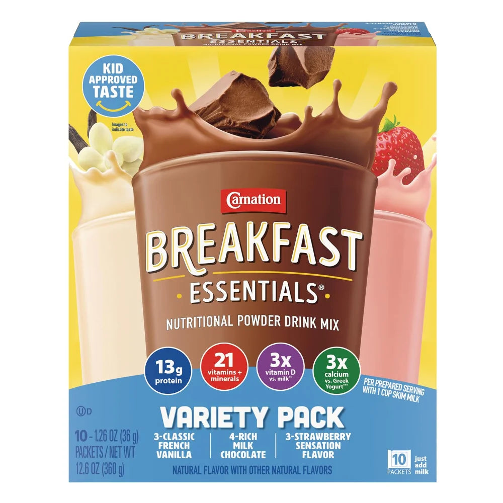 Carnation Breakfast Essentials Powder Variety Pack Sachets, 1.26 Ounce — 60 Per Case