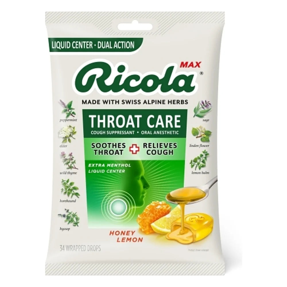 Ricola Max Throat Care Honey Lemon, 3.8 Ounce — 6 Per Case