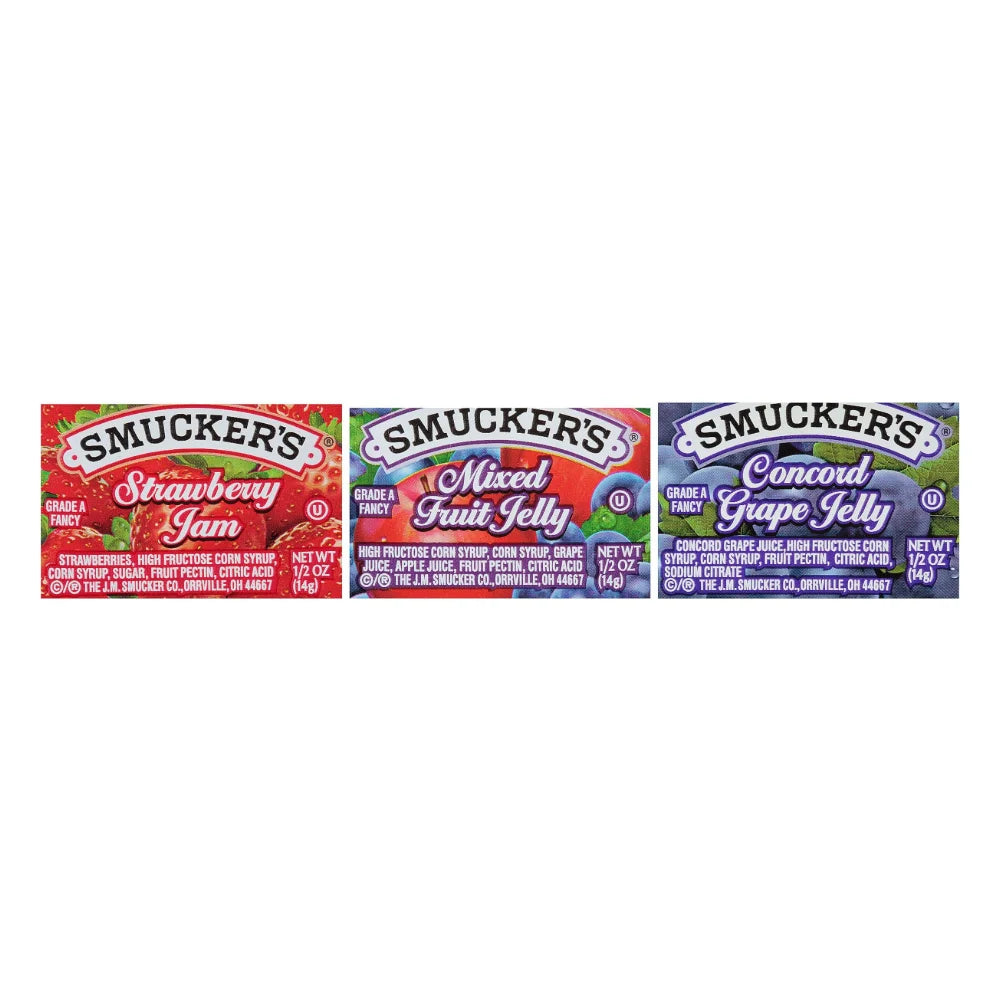 Smucker's 4 Pack Plastic Jelly Assortment, 0.5 Ounce — 4 Per Case
