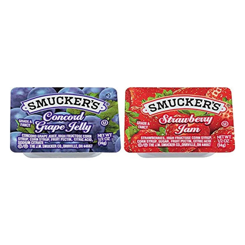 Smucker's Assortment #3 100 Strawberry Jam And 100 Grape Jelly, 0.5 Ounce — 200 Per Case