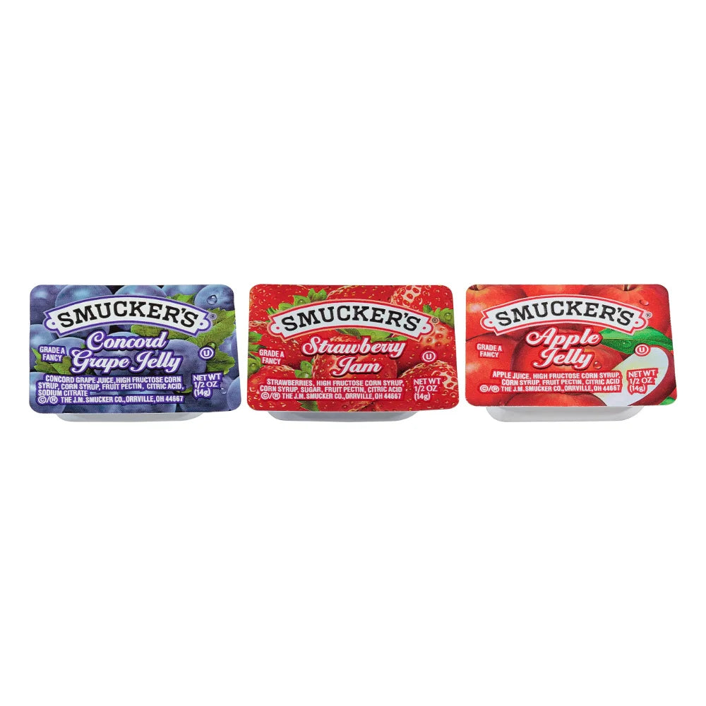 Smucker's Assortment #8 50 Strawberry Jam; 50 Apple Jelly; And 100 Grape Jelly, 0.5 Ounce — 200 Per Case