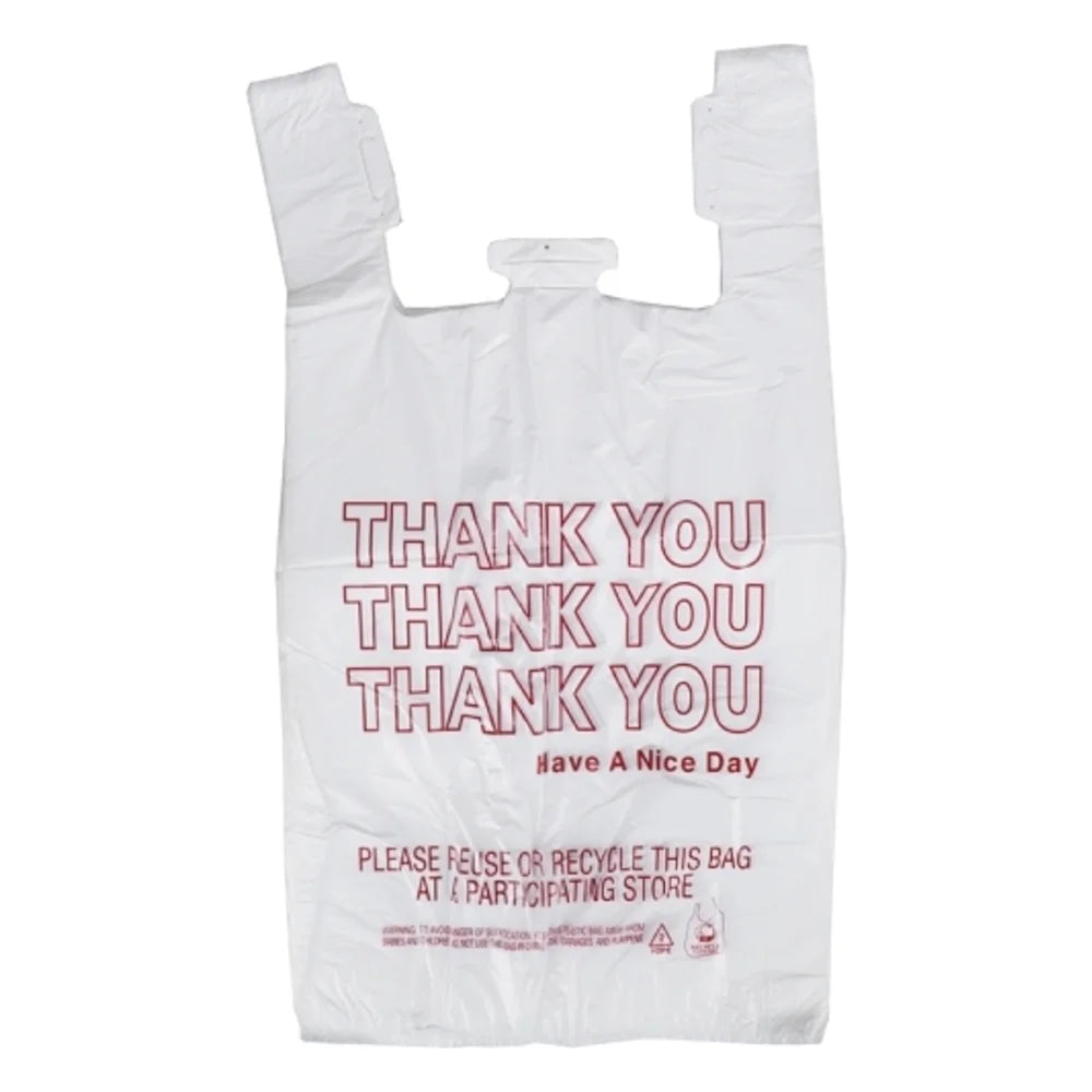 Spectrum 11.5 Inch X 6.5 Inch X 21 Inch 12 Microns Thank You White T-Shirt Bag, 1000 Count — 1 Per Case