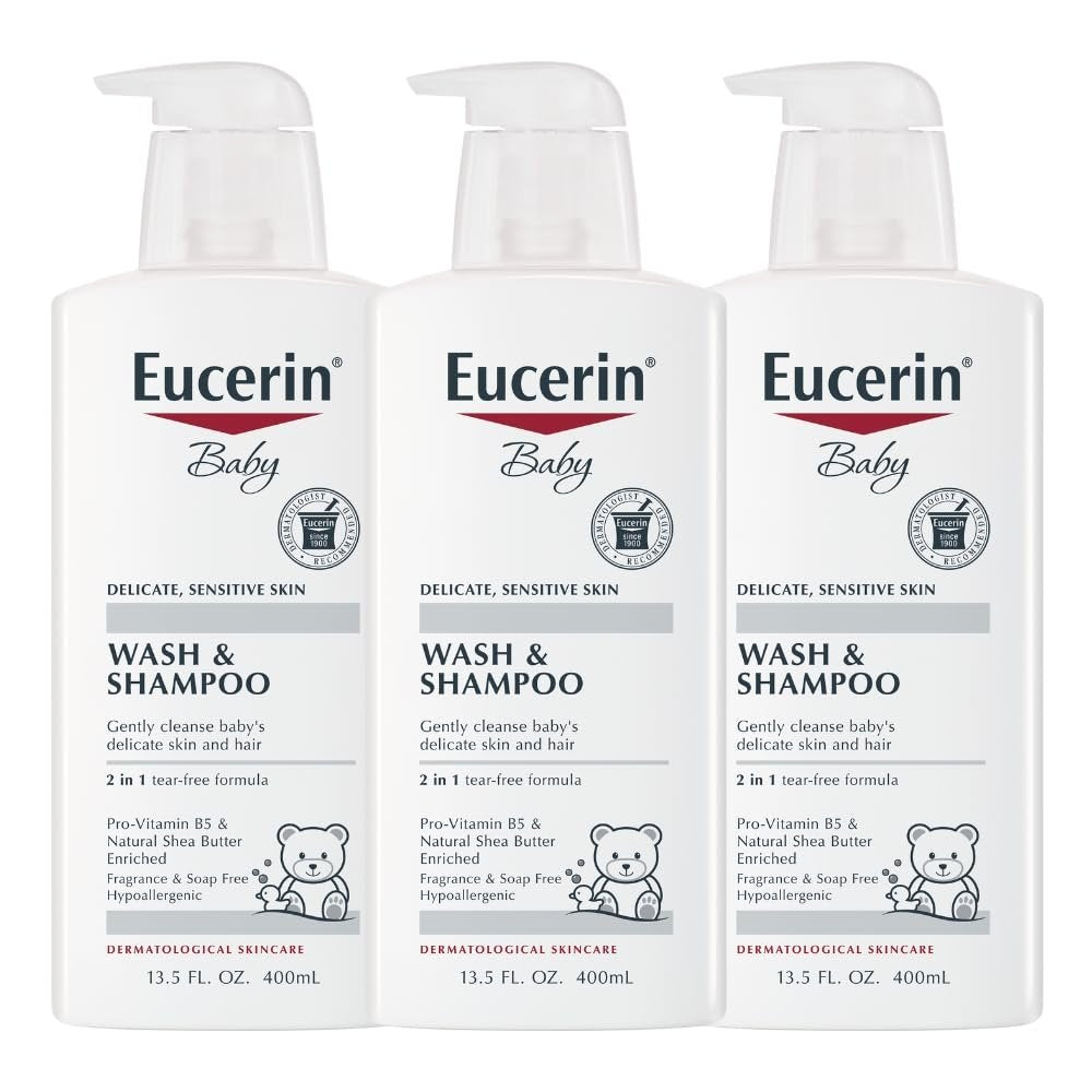 Eucerin Baby Shampoo & Body Wash, Unscented (13.5 oz, 3 Pack)/12pk