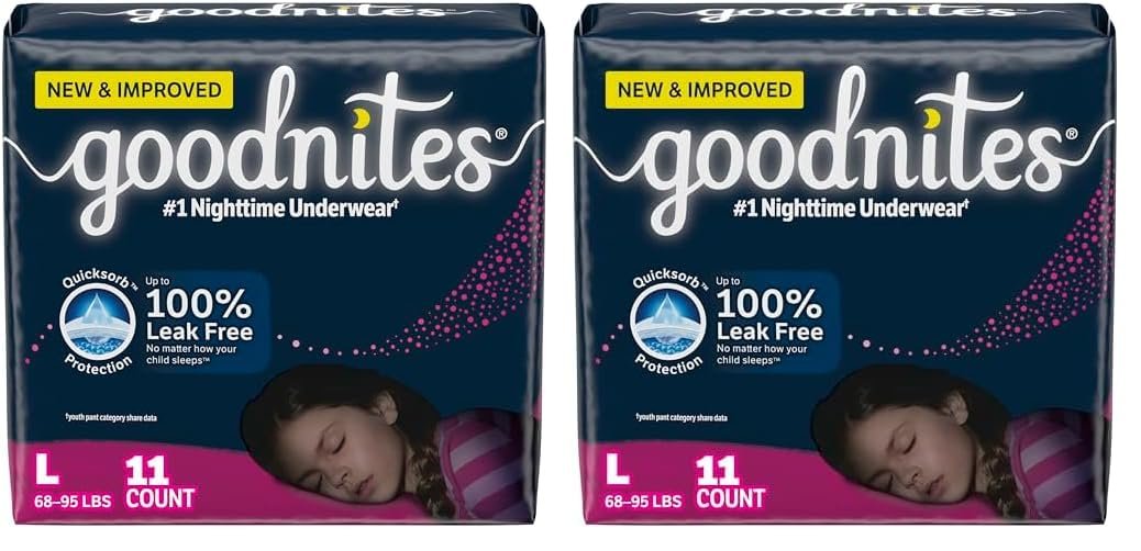 Goodnites Girls' Bedwetting Underwear Size L (11 Count, 2 Pack)/4pk