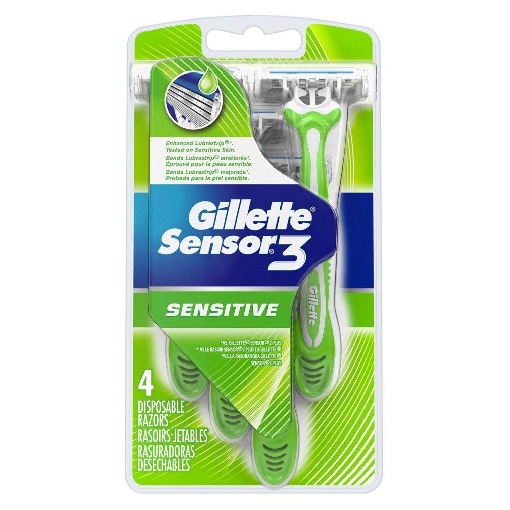 Gillette Sensor 3 Disp 4 ct Blue — Case of 2 x 6-ct (12 total)