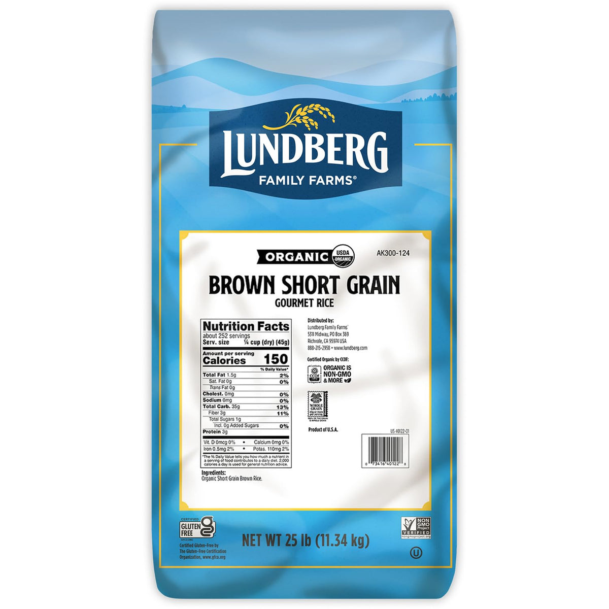 Lundberg Family Farms Organic Short Grain Brown Rice, 25 Pound — 1 Per Case