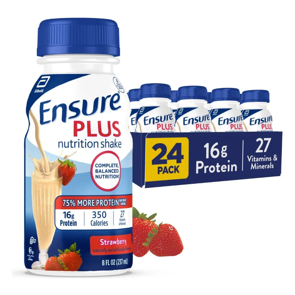 Ensure Plus Strawberry, 8 Fluid Ounce — 24 Per Case