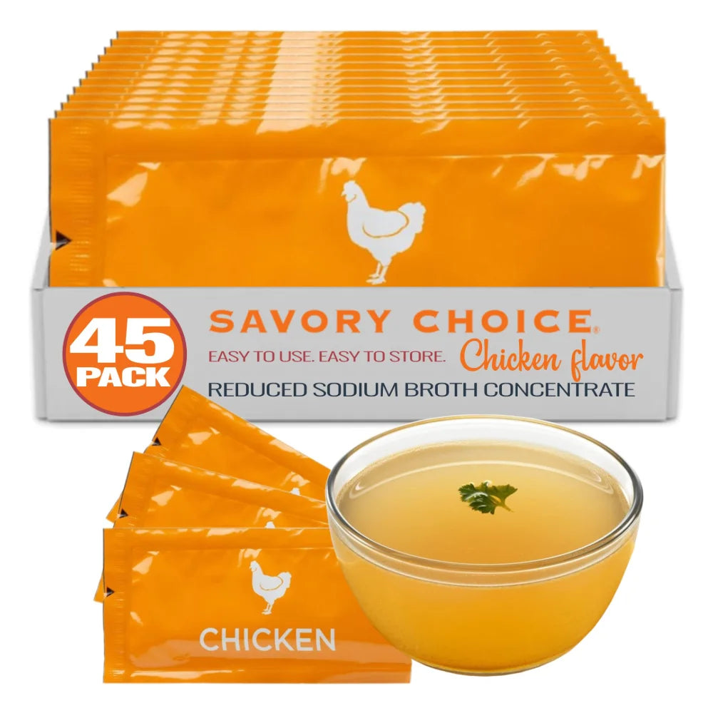 Savory Choice Reduced Sodium Chicken Broth Concentrate, 9.6 Gram — 100 Per Case