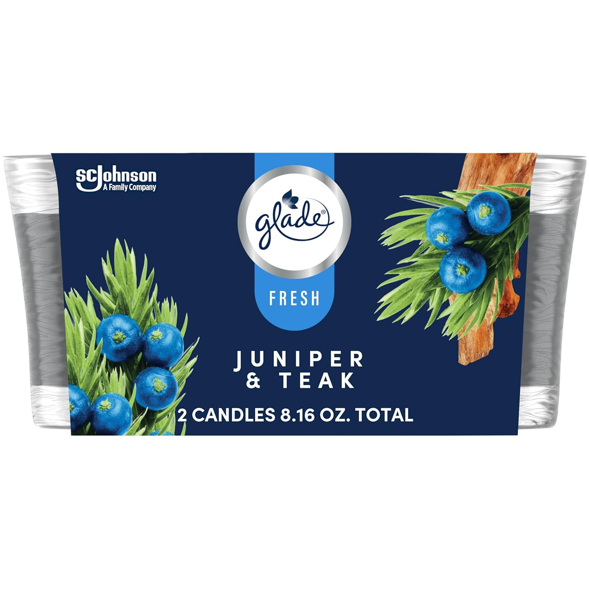 Glade Candle 2 Pack - Fresh Juniper & Teak, 4.08 oz — 3 Per Case