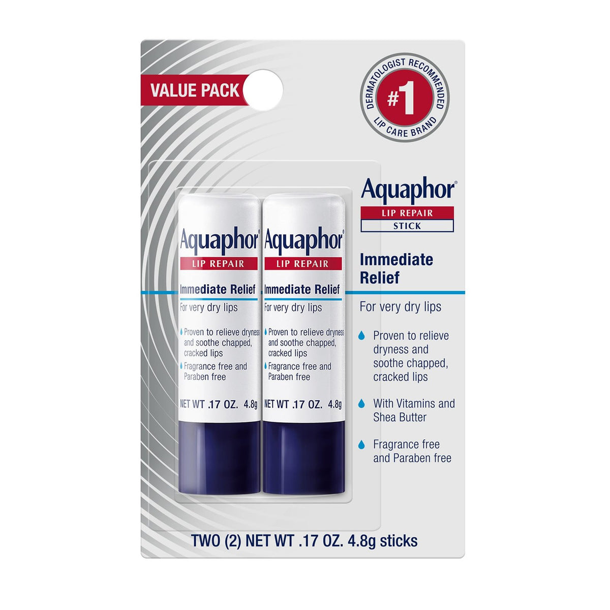 Aquaphor Lip Repair Stick (0.17 oz, 2 pk)/48pk