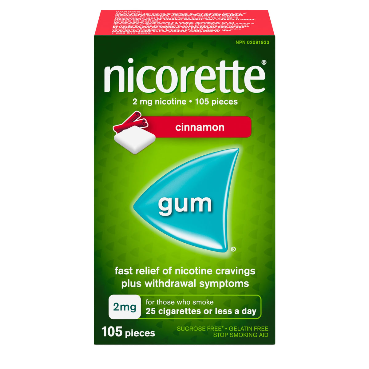 Nicorette Gum 2mg. 100 ct Cinnamon — Case of 12