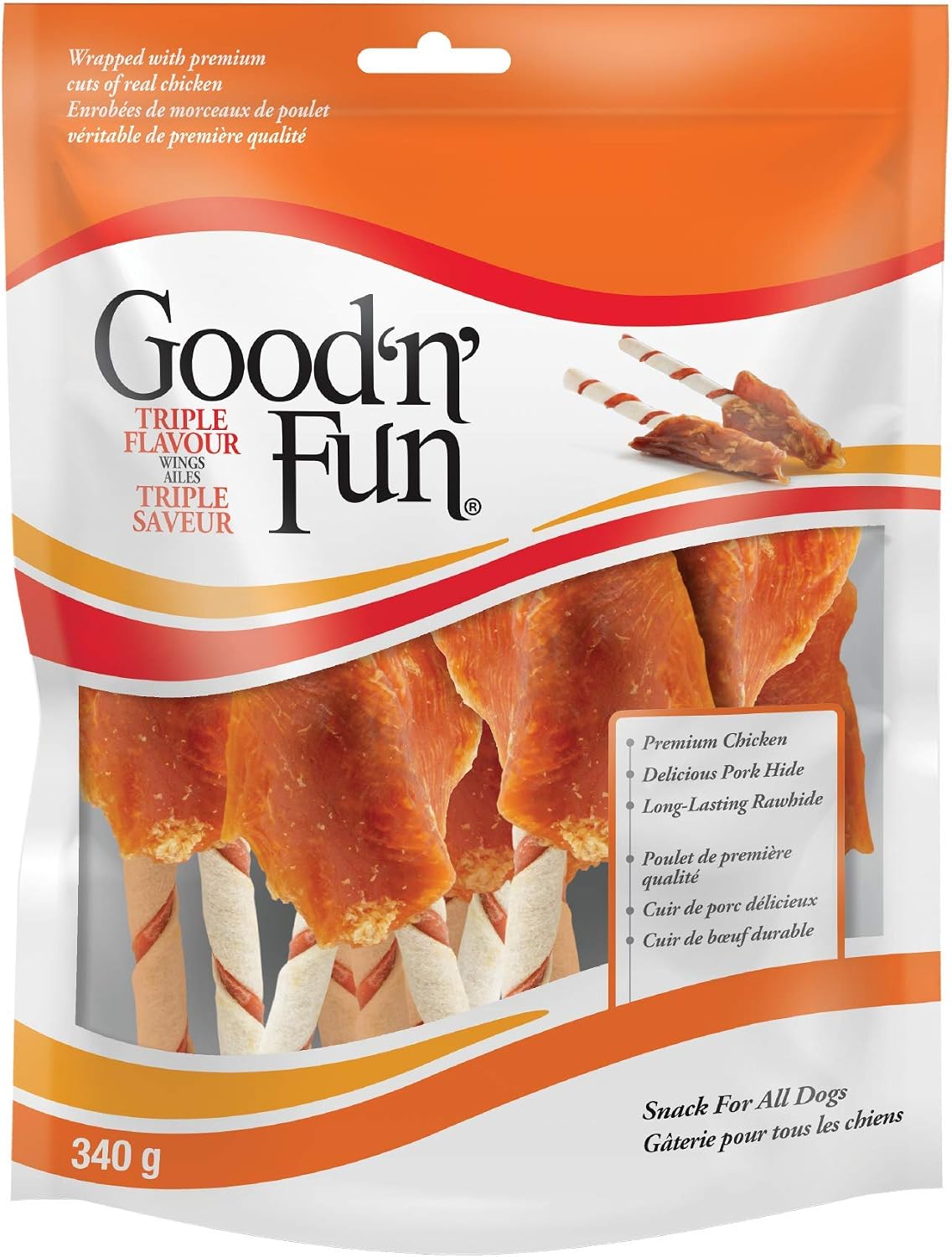Good 'n' Fun Wings Pork, Beef & Chicken, 12 oz — 12 Per Case