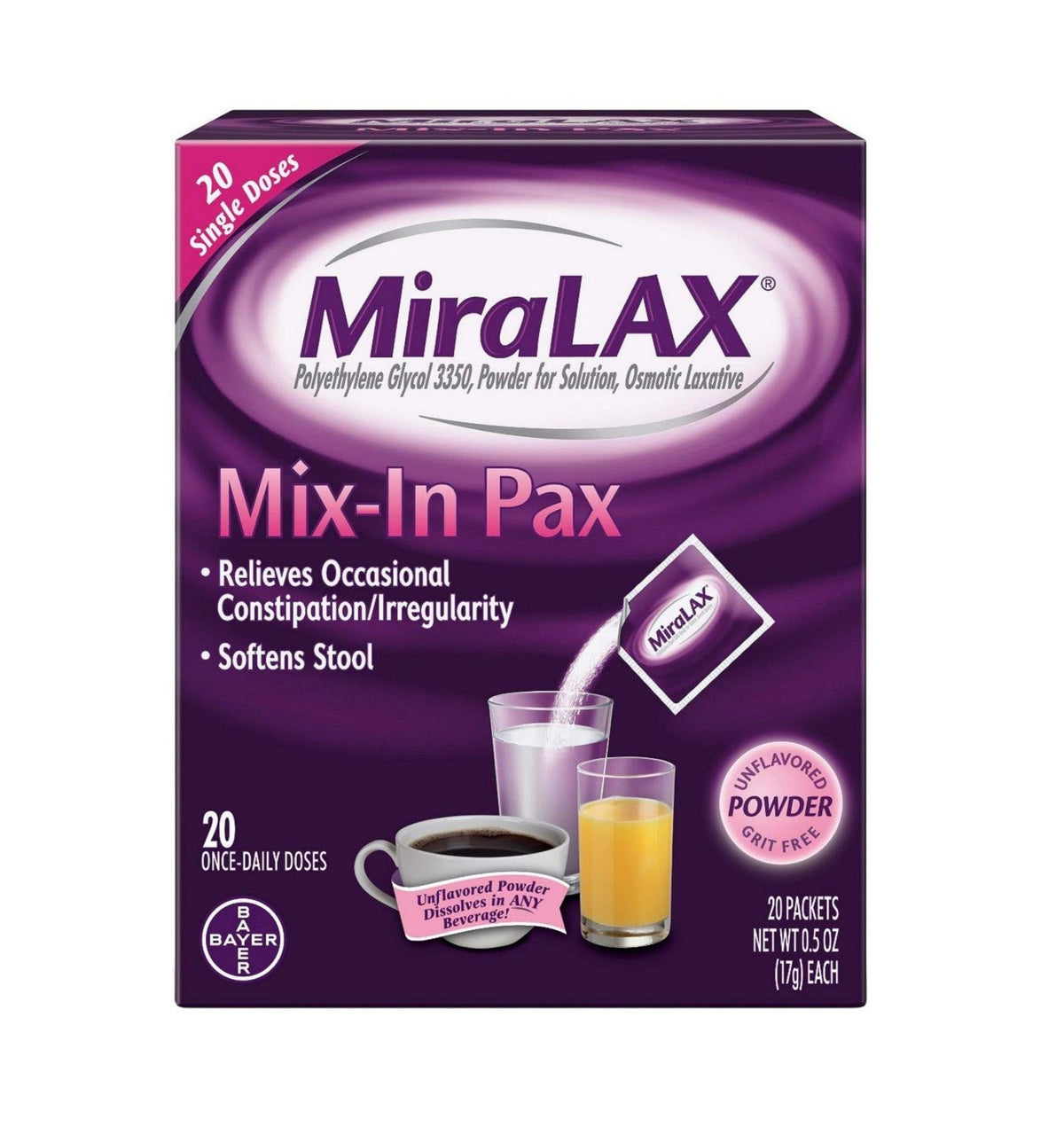 MiraLAX Mix-In Pax (0.59 oz, 20-pack)/12pk
