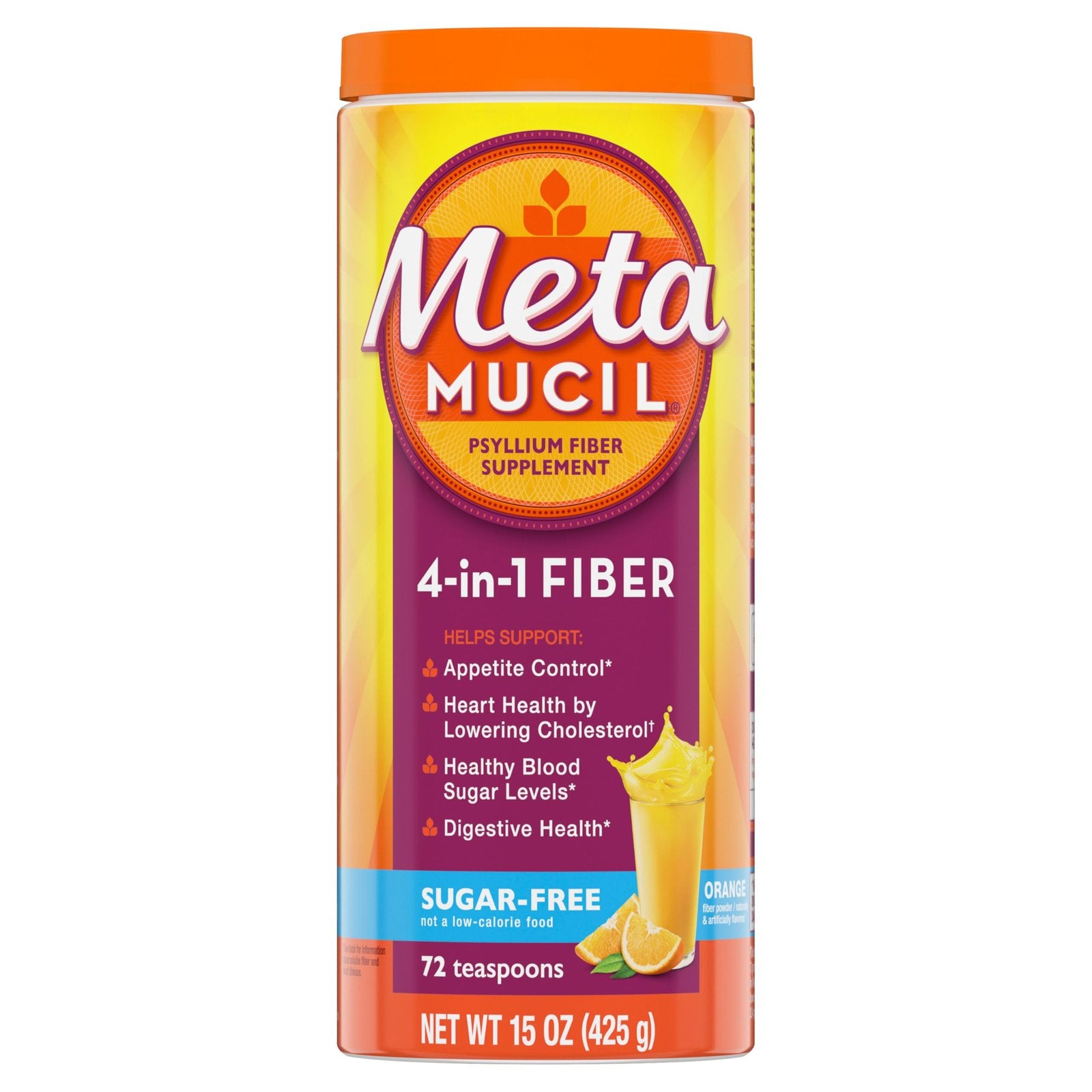 Metamucil Fiber Supplement Sugar-Free Orange (72 tsp)/6pk