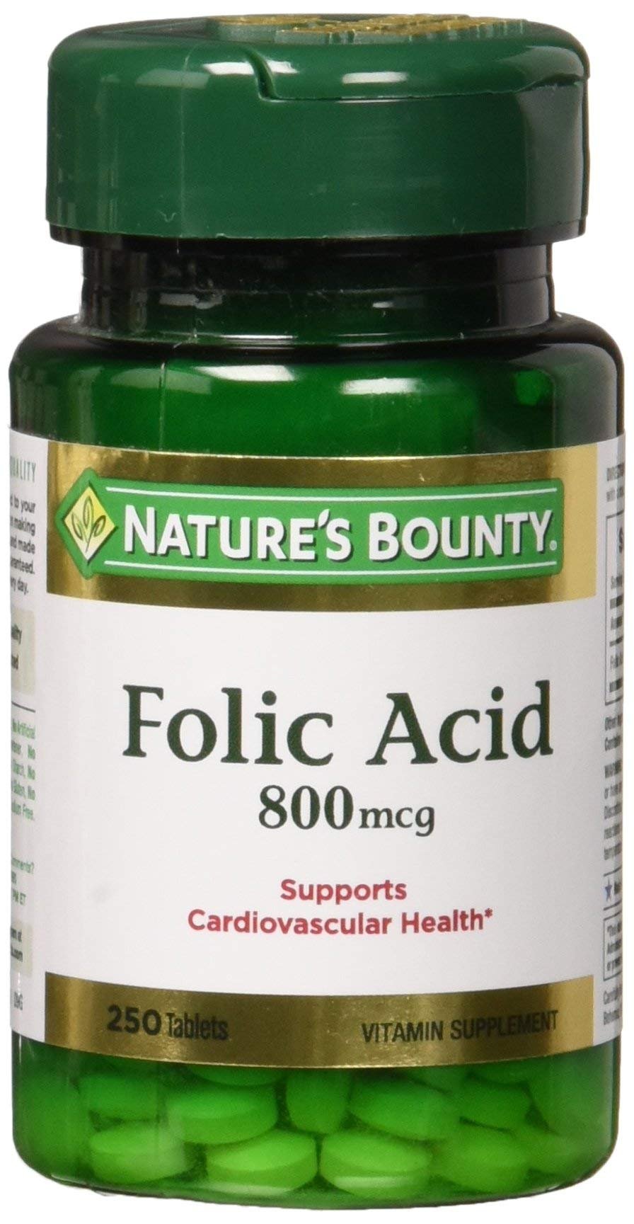 Nature's Bounty Folic Acid, 800 mcg (250 Count, 2 Pack)/24pk