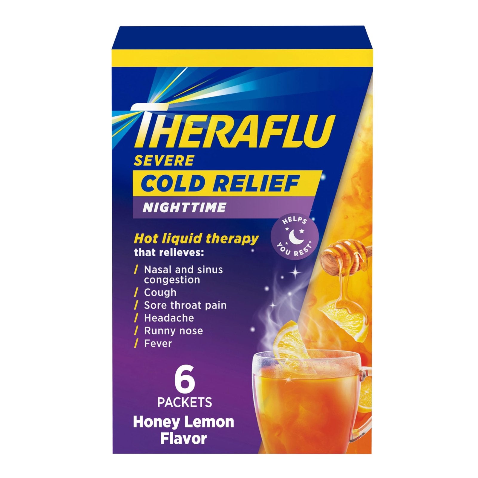 Theraflu Nighttime Cold Relief Powder Honey Lemon (6 ct)/24pk