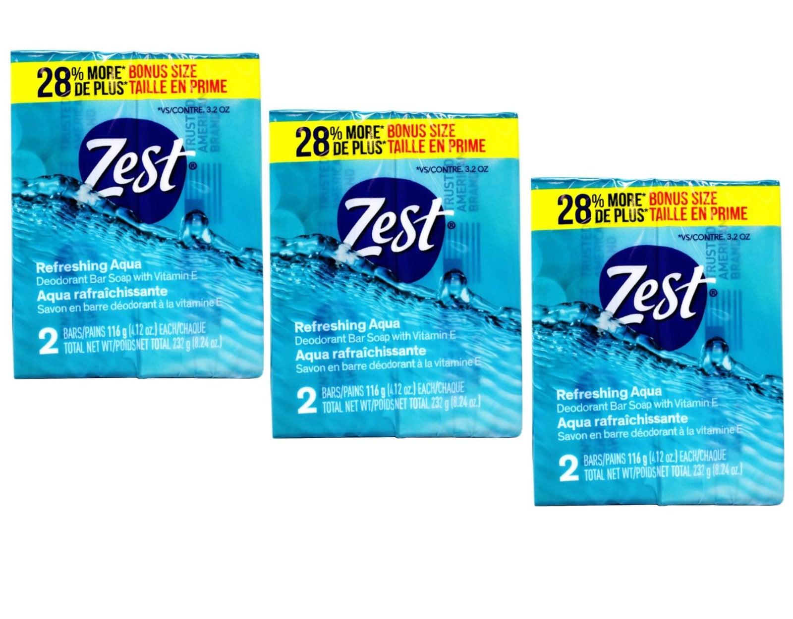 Zest Bar Soap Aqua with Vitamin E (4.12 oz, 6 ct)/6pk