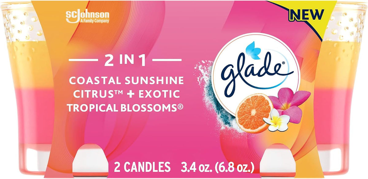 Glade 2 in 1 Candle - Coastal Sunshine Citrus & Exotic Tropical Blossom, 3.4 oz — 6 Per Case