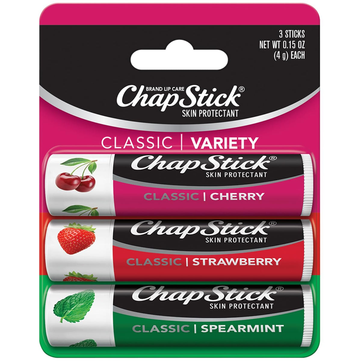 ChapStick Lip Balm Set – Spearmint, Cherry, Strawberry (3-pack)/72pk