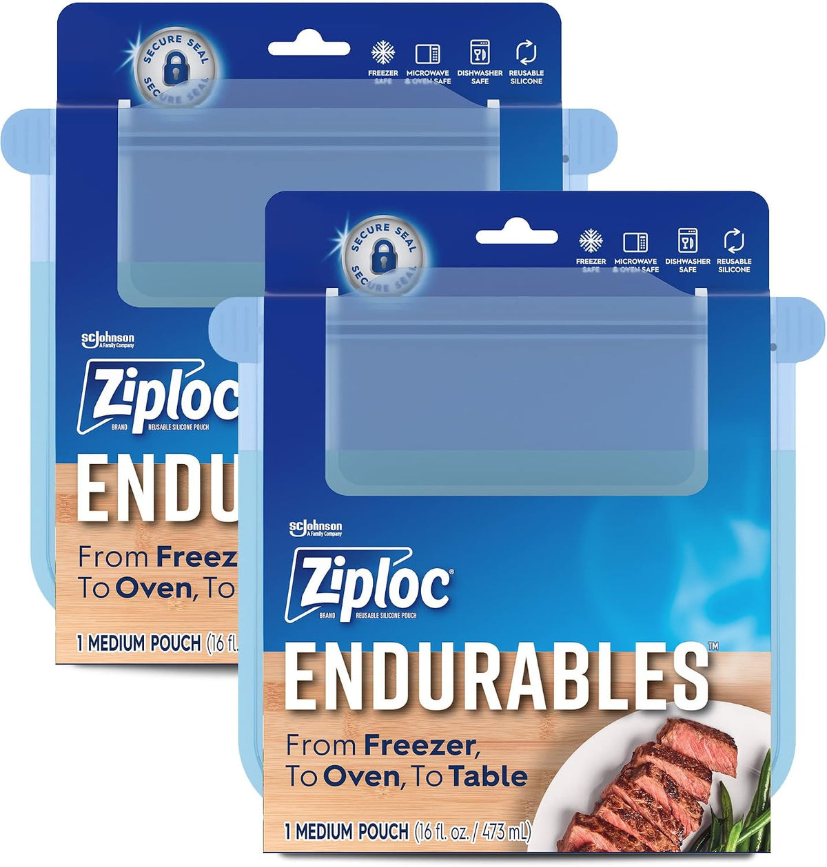 Ziploc Endurables Medium Pouch Twin Pack, 16 oz — 12 Per Case