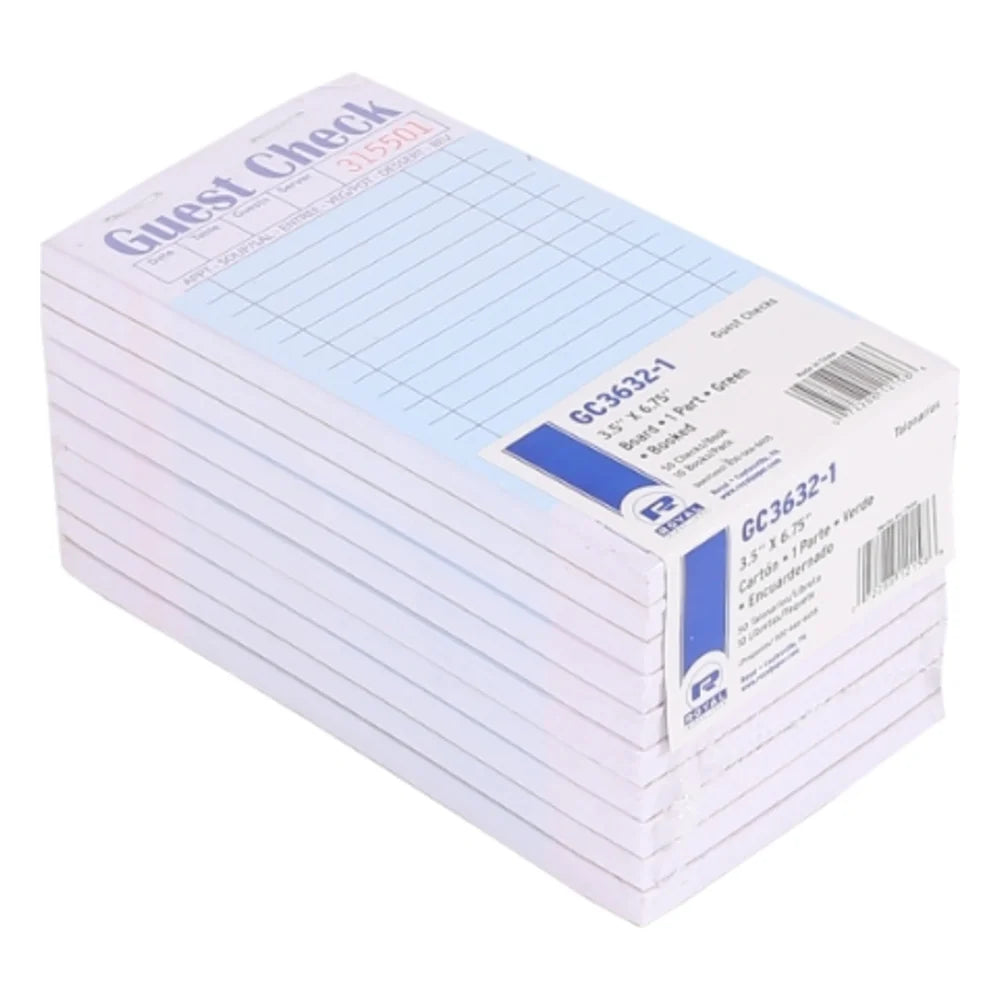 ACR 1 Part Booked 15 Lines Green Guest Check Board — 5 Per Case