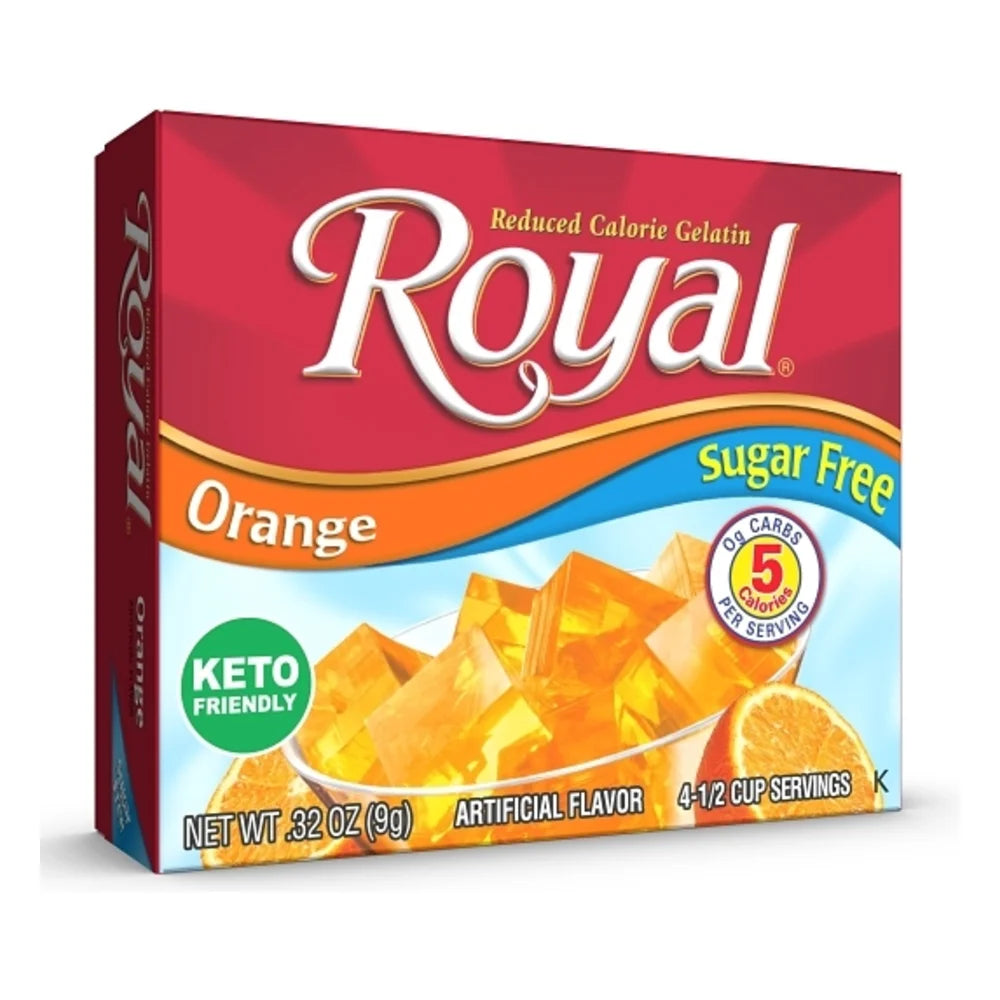 Royal Sugar Free 5 Calorie Orange Flavored Gelatin Mix, 0.32 Ounce — 12 Per Case