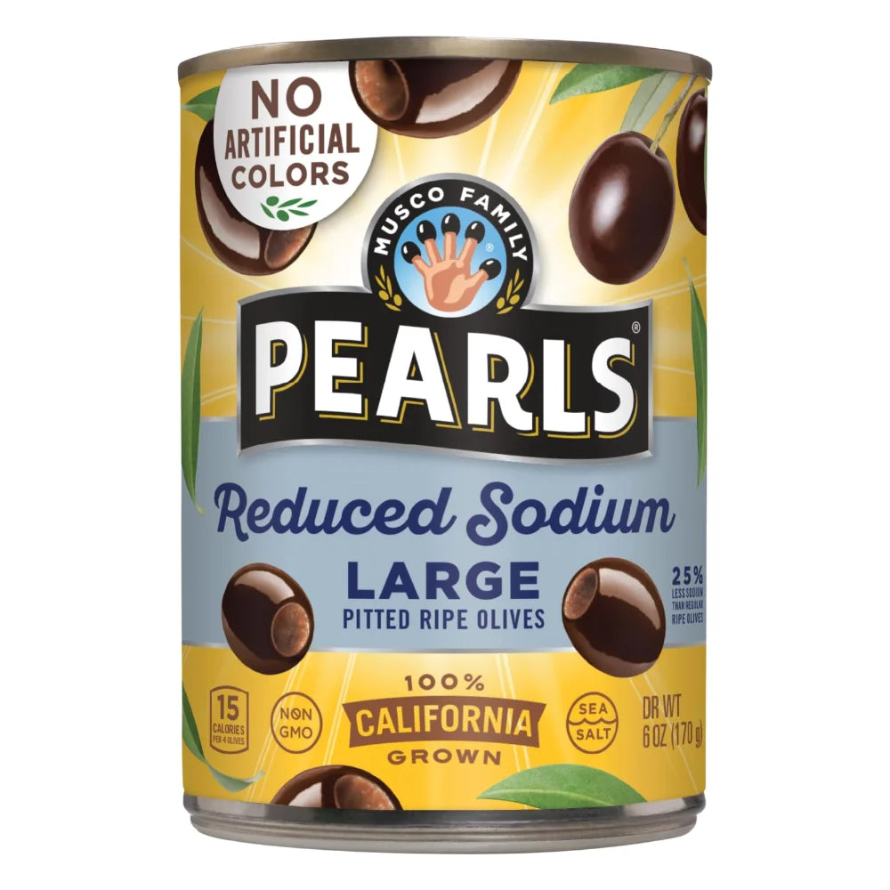 Pearls Reduced Sodium Large Pitted Olives Canned, 6 Ounce — 12 Per Case