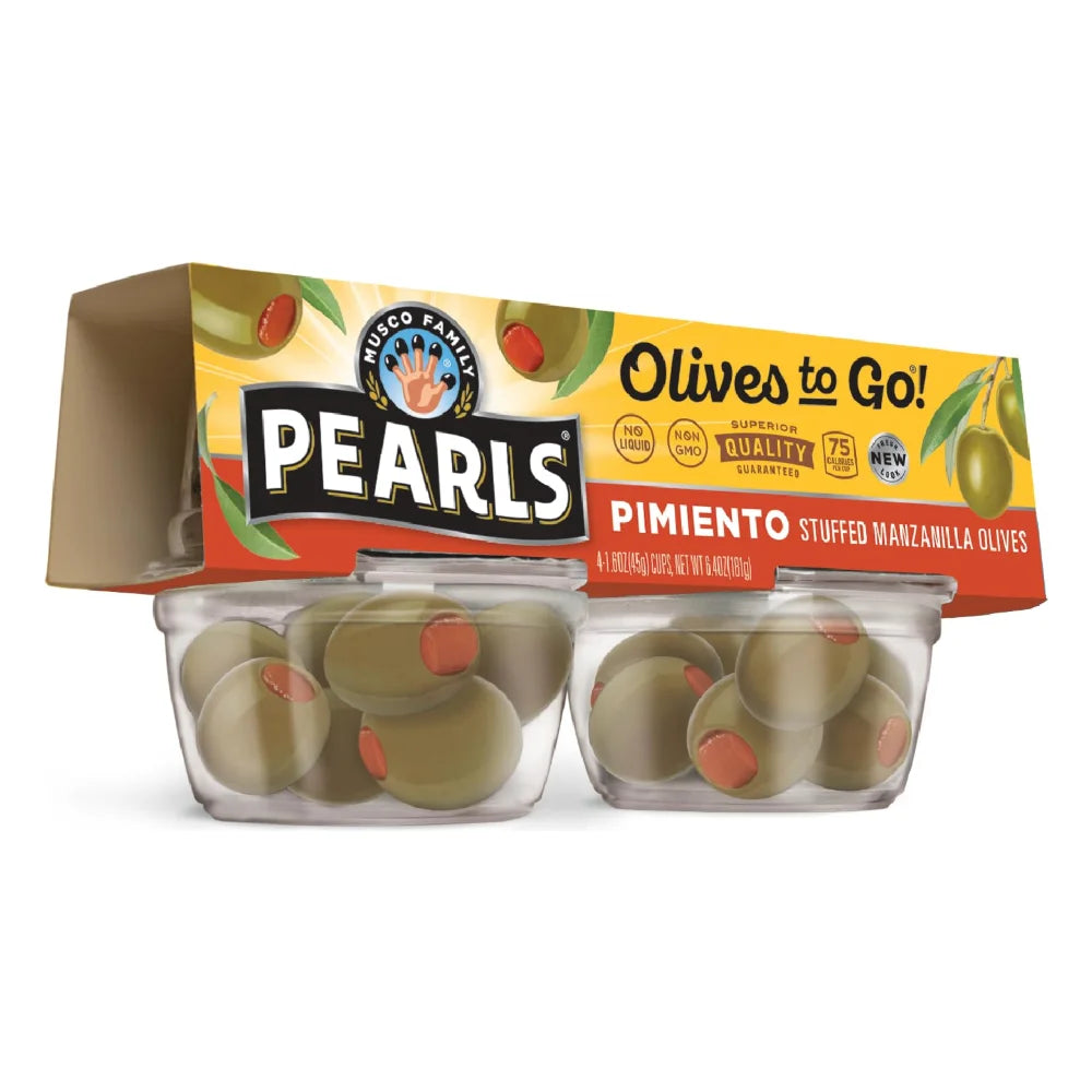 Pearls Manzanilla Pimento Stuffed Olives To Go, 6.4 Ounce — 6 Per Case