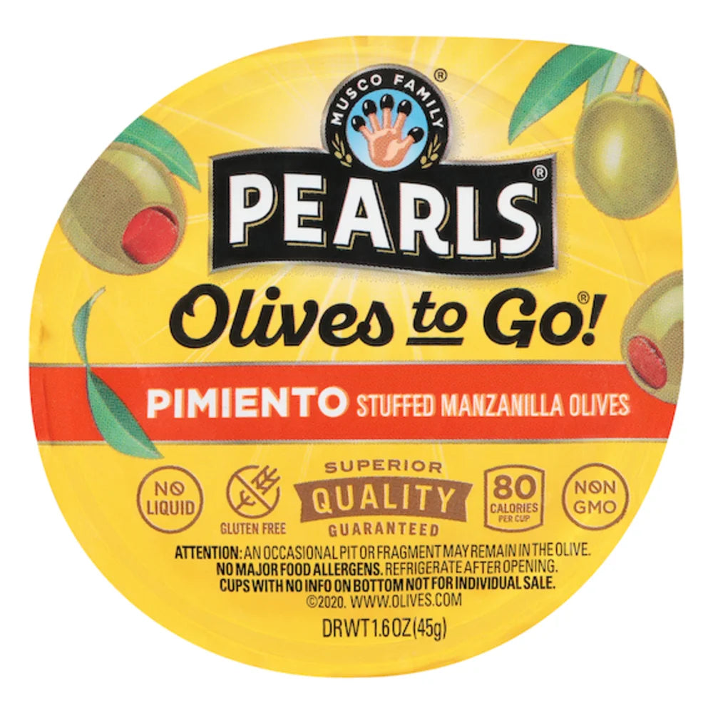 Pearls Pimento Stuffed Manzanilla Olives To Go, 1.6 Ounce — 96 Per Case