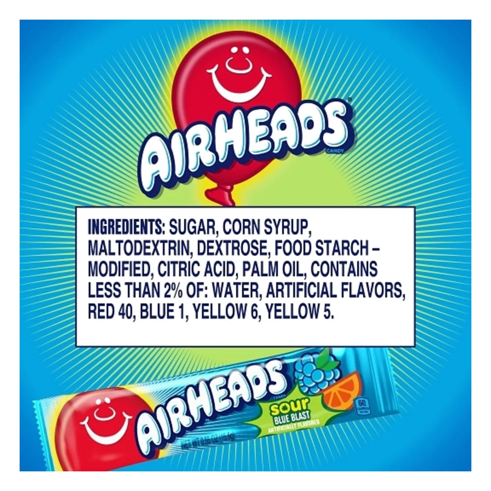 Airheads Sour Blue Blast, 0.55 Ounce — 432 Per Case