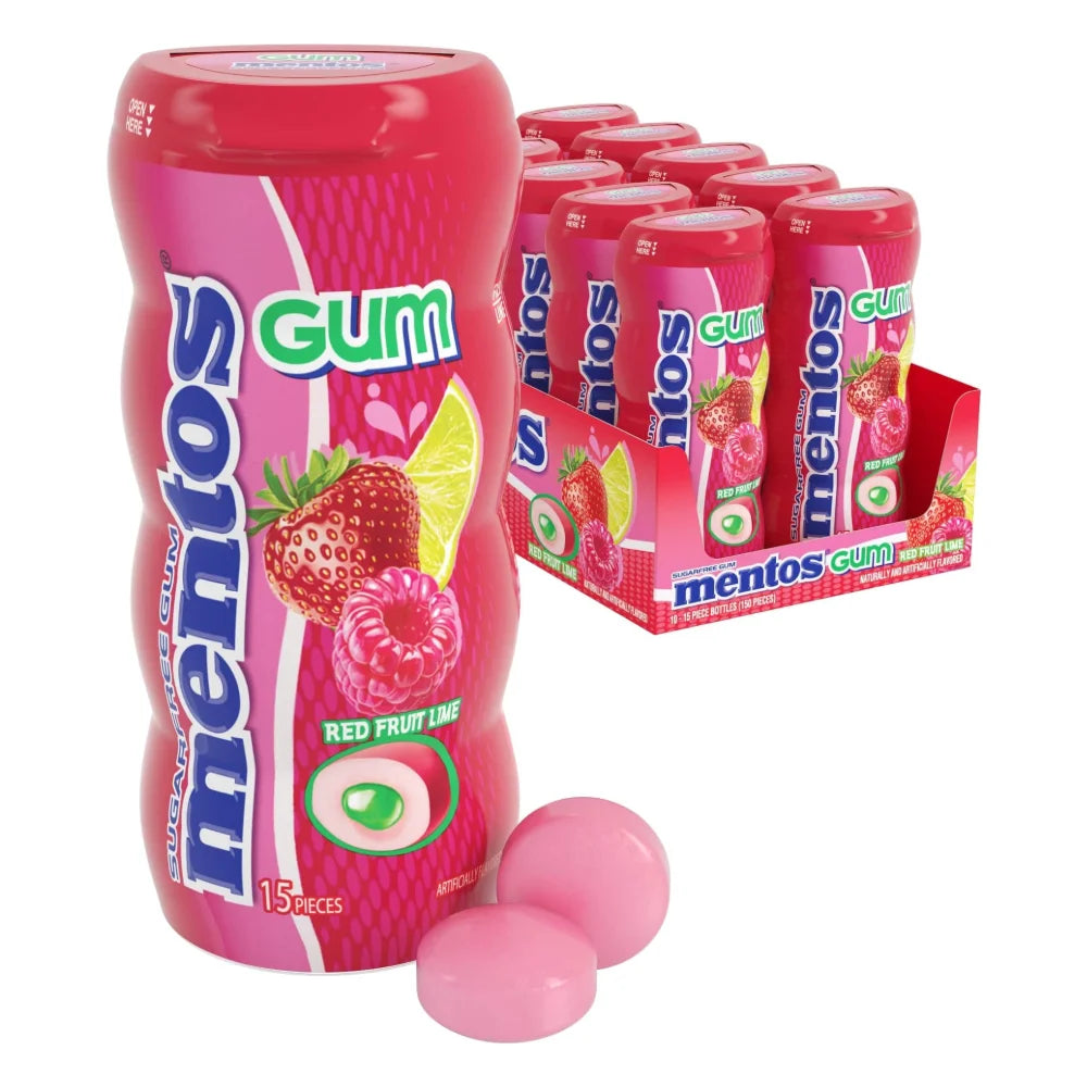Mentos Sugar Free Pure Fresh Red Fruit Lime Gum, 15 Piece — 120 Per Case