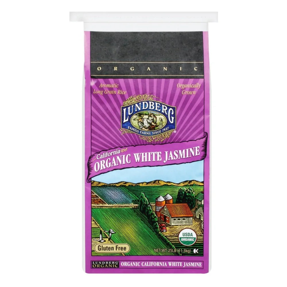 Lundberg Family Farms Organic American White Jasmine Rice, 25 Pound — 1 Per Case