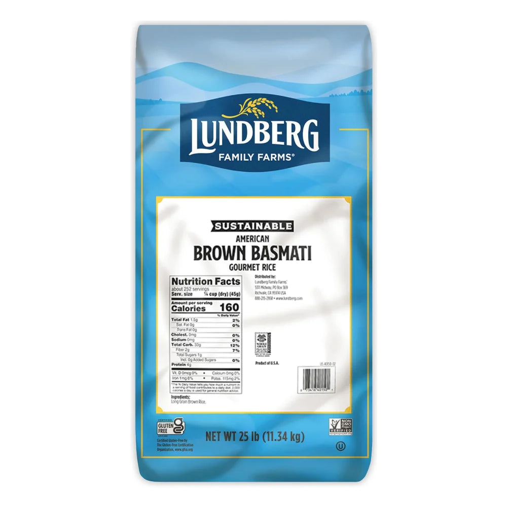 Lundberg Family Farms Eco-Farmed Brown Basmati American Rice, 25 Pound — 1 Per Case