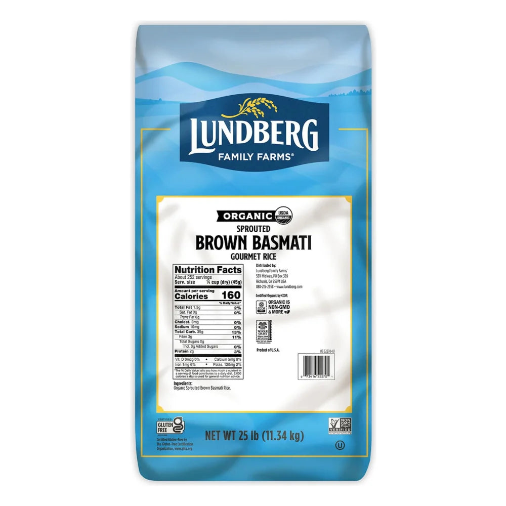 Lundberg Family Farms Organic American Brown Basmati Rice, 25 Pound — 1 Per Case