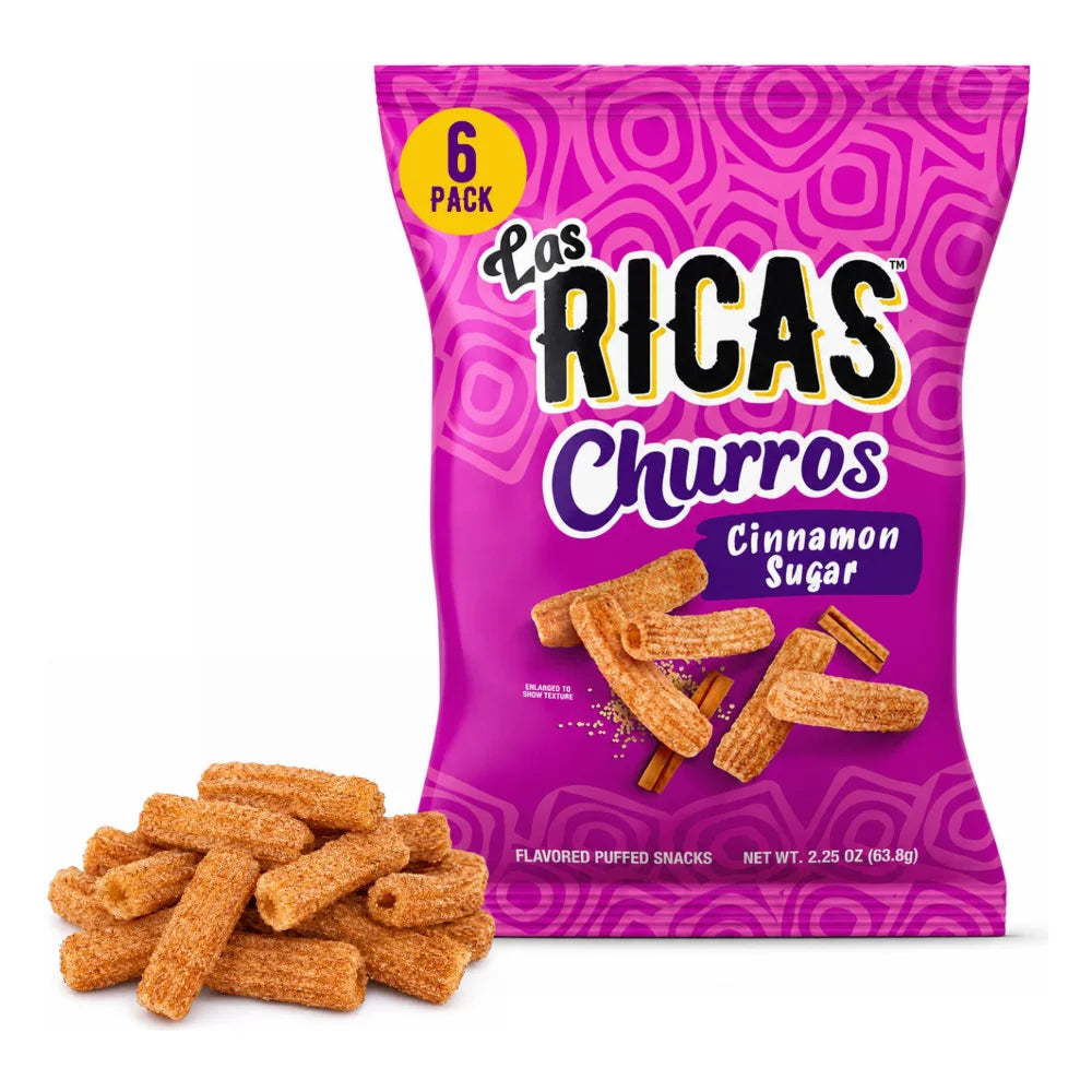 Las Ricas Cinnamon Sugar Churros Authentic Hispanic Puffed Snacks, 2.25 Ounce — 6 Per Case
