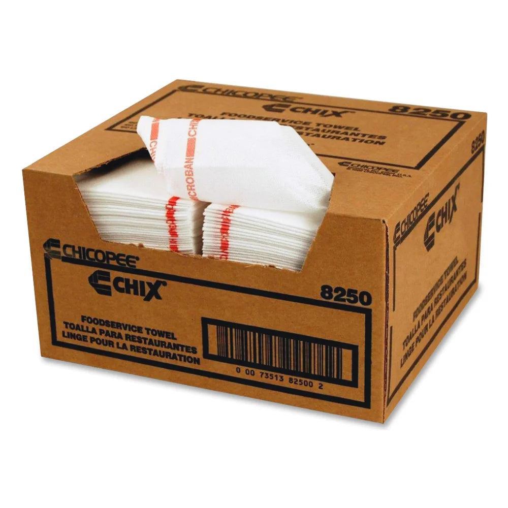 Chicopee 13" X 21" Chix Foodservice Medium Duty White With Red Stripe Towel — 150 Per Case