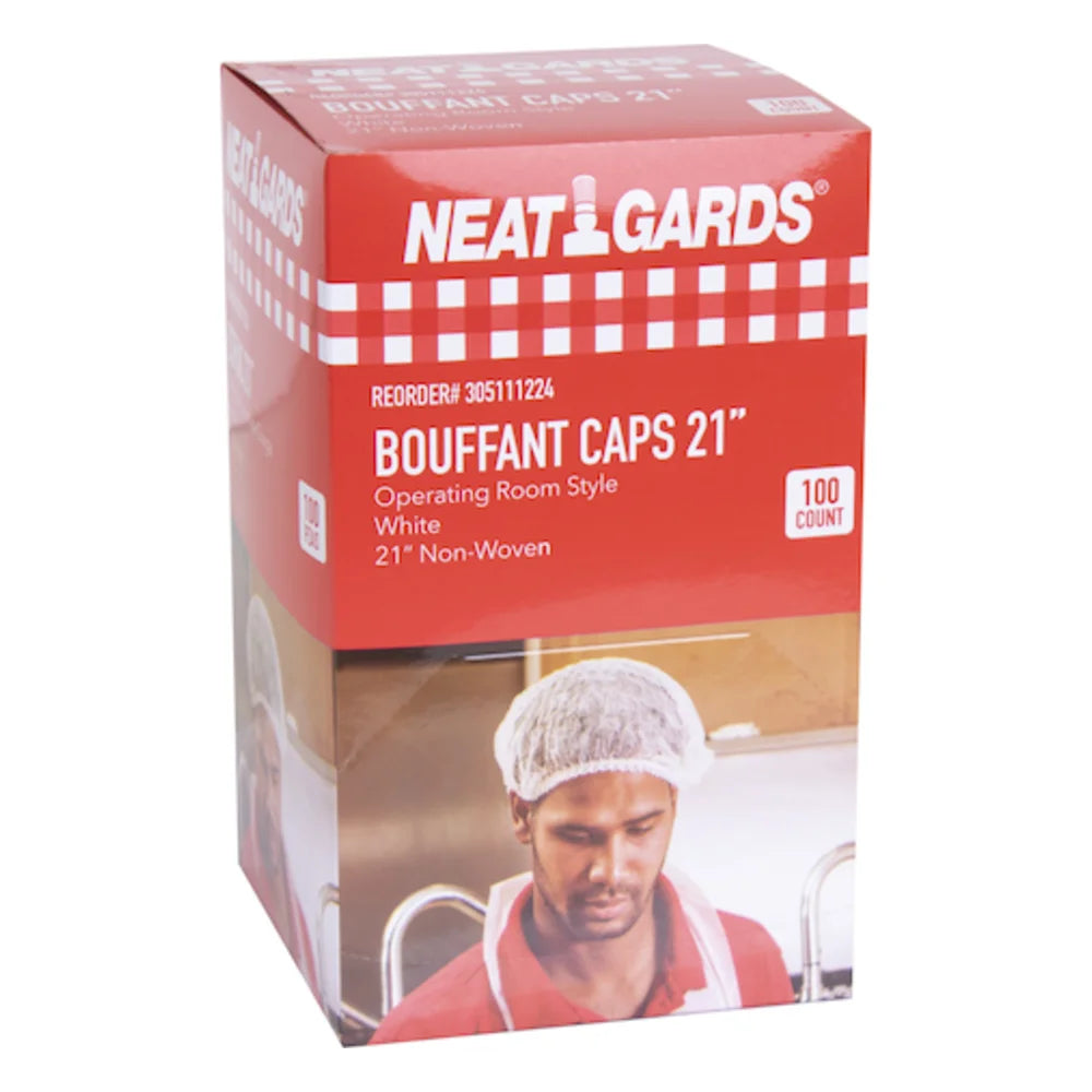 Neatgards 21 Inch Paper White Pleated Bouffant Cap — 500 Per Case